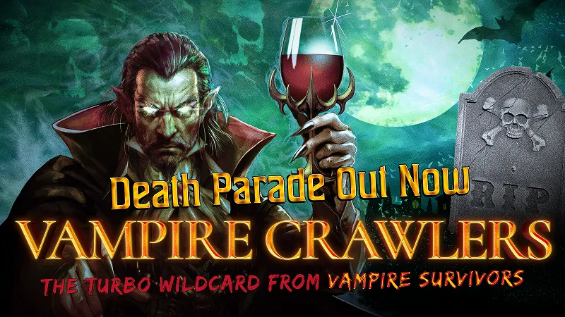 Vampire Crawlers key art with the text Death Parade Out Now